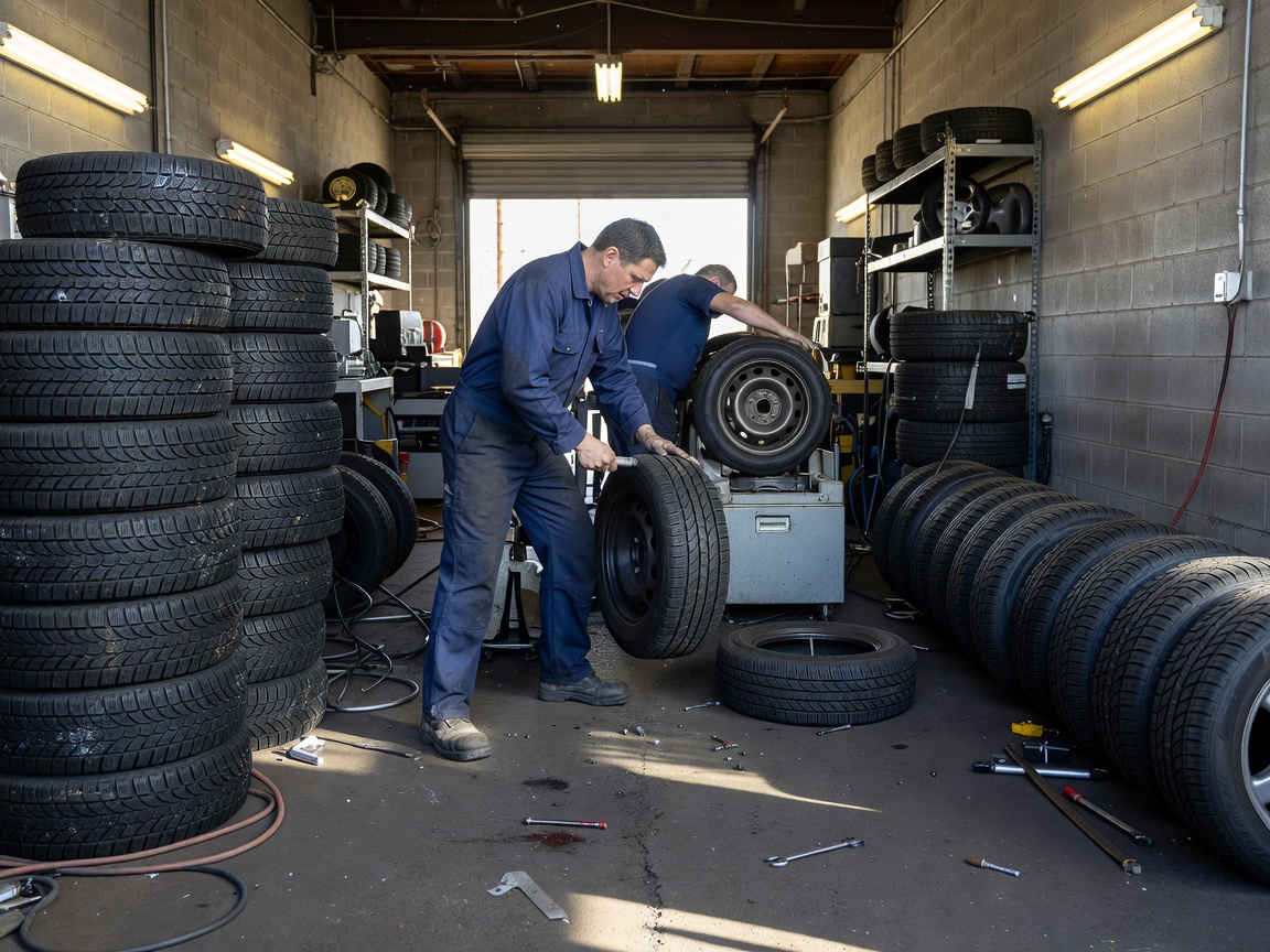 Seasonal tire service preparation at a workshop