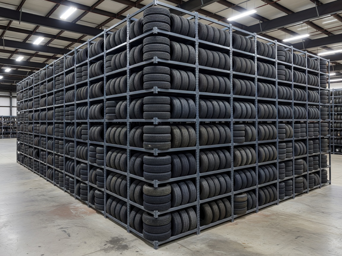Tire inventory organized in a warehouse grid